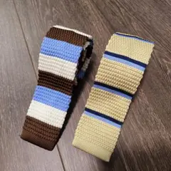 Navy Premium ネクタイ ニットタイ ブラウン ベージュ ブルー 2本