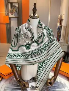 グリーン シルク カシミヤ 大判スカーフ 高級感 ストール ショール