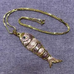 魚　ネックレス　ゴールドカラー　パープル　レトロ　ヴィンテージ　アンティーク
