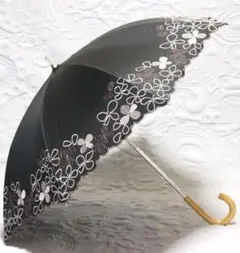 新品タグ付き【晴雨兼用 長傘】フラワー刺繍 雨傘 日傘 黒