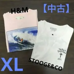 【美品】メンズ　H&M　STOOGE&CO　Tシャツ　半袖　２枚　ピンク　XL