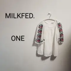 S142 ミルクフェド MILKFED. 花柄刺繍 五分袖シャツ 綿100%