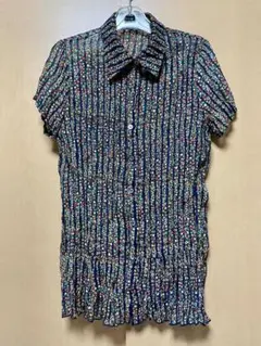 SOLO PLUS ニタニユリエ　ロングシャツ　チュニック　花柄　シワ加工