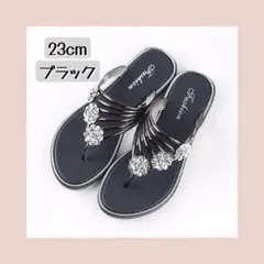 【値下げ】23cm フラットサンダル　ブラック　黒　ビジュー　おしゃれ　軽い