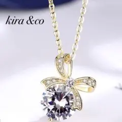 新品 ネックレス ストーン CZダイヤ リボン りぼん 大粒