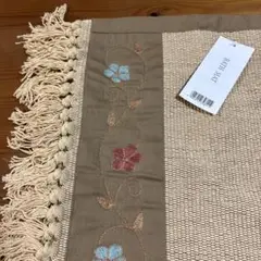花柄刺繍フリンジマット　バスマット玄関マット