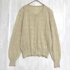 リネン混 ビジュー付き ニットカーディガン　ベージュ　M
