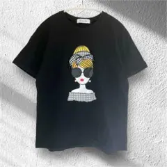 【Con te】ガーリーTシャツ 半袖 プリントT 黒 かわいい カジュアル