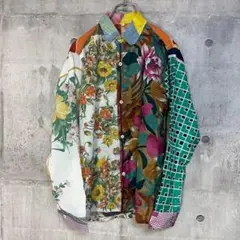 リメイク 切り替え 柄シャツ 花柄 チェック柄総柄 ヴィヴィットカラー