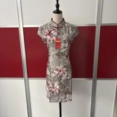 花柄チャイナドレス グレー