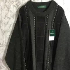 良デザイン♡ニット ストライプ 立体編み凹凸 ブラック系 落ち着きコーデ◎古着