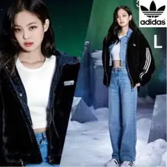 adidas 激レア ブラックピンク ジェニー着用 もこもこ ボアパーカー 黒