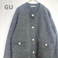 GU ジーユー ダブルポケットニットジャケット　グレー　L 金ボタン