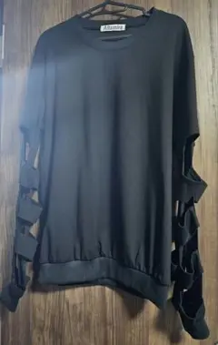 Decorative　デザインスリーブ　スウェット　トップス　ブラック