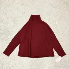 ドロップショルダーハイネックプルオーバー　ワインレッドLL