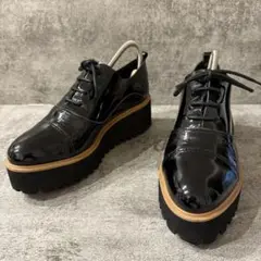 あしながおじさん 【24】厚底 レースアップシューズ エナメル 黒