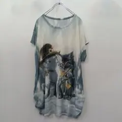 『チュニック』猫デザイン 半袖Tシャツ ストレッチ ビジュー【M-L】カジュアル