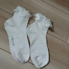 anyFAM ホワイト レース リボン キッズ靴下 19-21cm