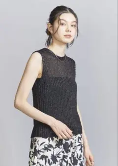BEAUTY&YOUTH コイルリブニット ノースリーブプルオーバー ブラック