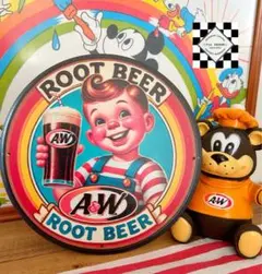 【ラスト１点】ルートビア⑮ A&W ブリキ看板　アメリカン雑貨　ガレージ