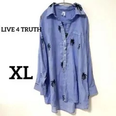 LIVE 4 TRUTH 長袖シャツワンピXL青白ストライプ　ヤシの木プリント