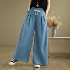 夏コーデ 2色 ワイドパンツ 薄手 着痩せ効果 ゆったり シンプル オシャレ
