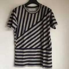 ロバートゲラー　ストライプ切り替えTシャツグレーMサイズ