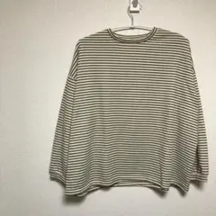 ボーダー 長袖Tシャツ クリーム色　黒色　コットン　b140