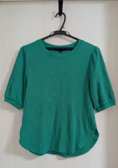 リブ編み 半袖Tシャツ 緑