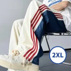 2XL 韓国 ネイビー イージーパンツ ジャージ サイドライン バイカラー