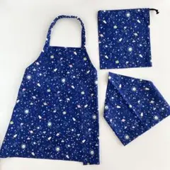 ［ハンドメイド］子供エプロン　90〜100サイズ　三角巾、巾着袋　中古品