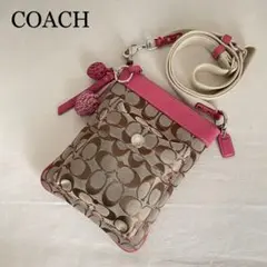 【美品】COACH コーチ ミニショルダーバッグ シグネチャー ピンク