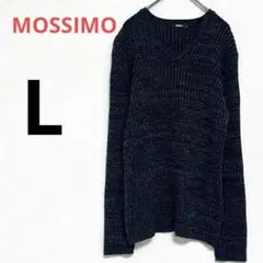【モッシモ】　チャコールグレー シャンブレー　Vネック リブ編みセーター