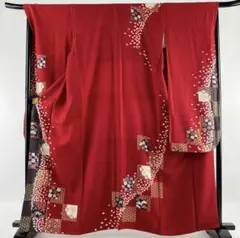 振袖 737373美品 逸品 松竹梅 麻の葉 銀通し 金彩 赤 袷 正絹
