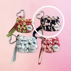 手編みAirPods Proケース/ネイビー×ピンク