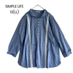 【SIMPLE LIFE】コットンレースデザインシャツ 13(LL) a0868
