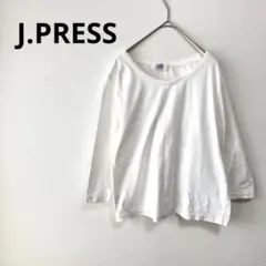 J.PRESS ホワイト 長袖Tシャツ　カットソーシンプル　無地　綿100