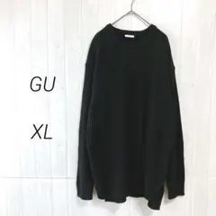 GU　ワッフルクルーネックセーター　ブラック　メンズ　XL　大きいサイズ