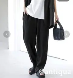 antiqua タックジョッパーズパンツ　リネンレーヨン　黒　Free