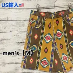 ●AA91【US輸入】幾何学模様 ショートパンツ ブラウン系 メンズ【M相当】