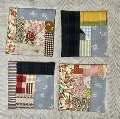 ハンドメイド　布製パッチワークコースターセット　4枚　リバーシブル　ふっくら