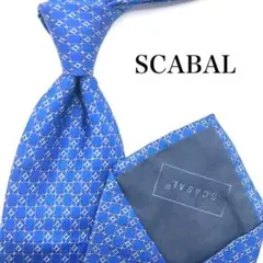 【美品】 SCABAL ネクタイ 小紋柄 チェック ブルー ホワイト チェック