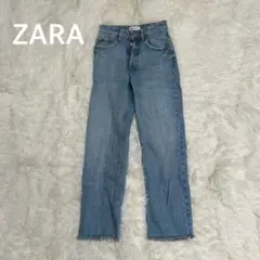 ✨ ZARA ザラ ボタンフライ ストレートデニムパンツ　ブルー