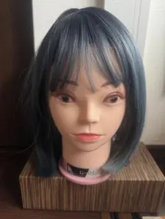 グレーと青のボブウィッグ★ブラシ付き