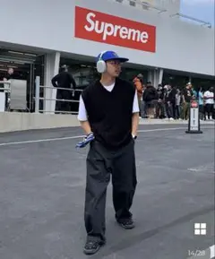 nugu コットンカーペンターパンツ　ブラックデニム ワイドデニム