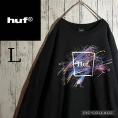 【希少】HUF スウェット　コラボ　センターロゴ　レインボー　Ｌ　ブラック