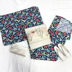 〔6468〕着物 小紋 単衣 紺 花柄 単品販売♪