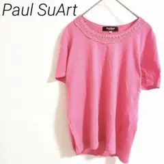 Paul SuArt レース付きピンク半袖トップス 袖レース　カジュアル　S