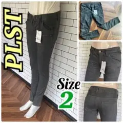 PLST裾ジップスティックパンツ定価9345円　サイズ2スキニーパンツ濃いグレー