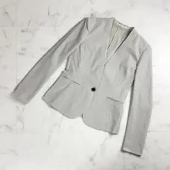 美品 BEIGE ノーカラージャケット シアサッカー グレー サイズ4